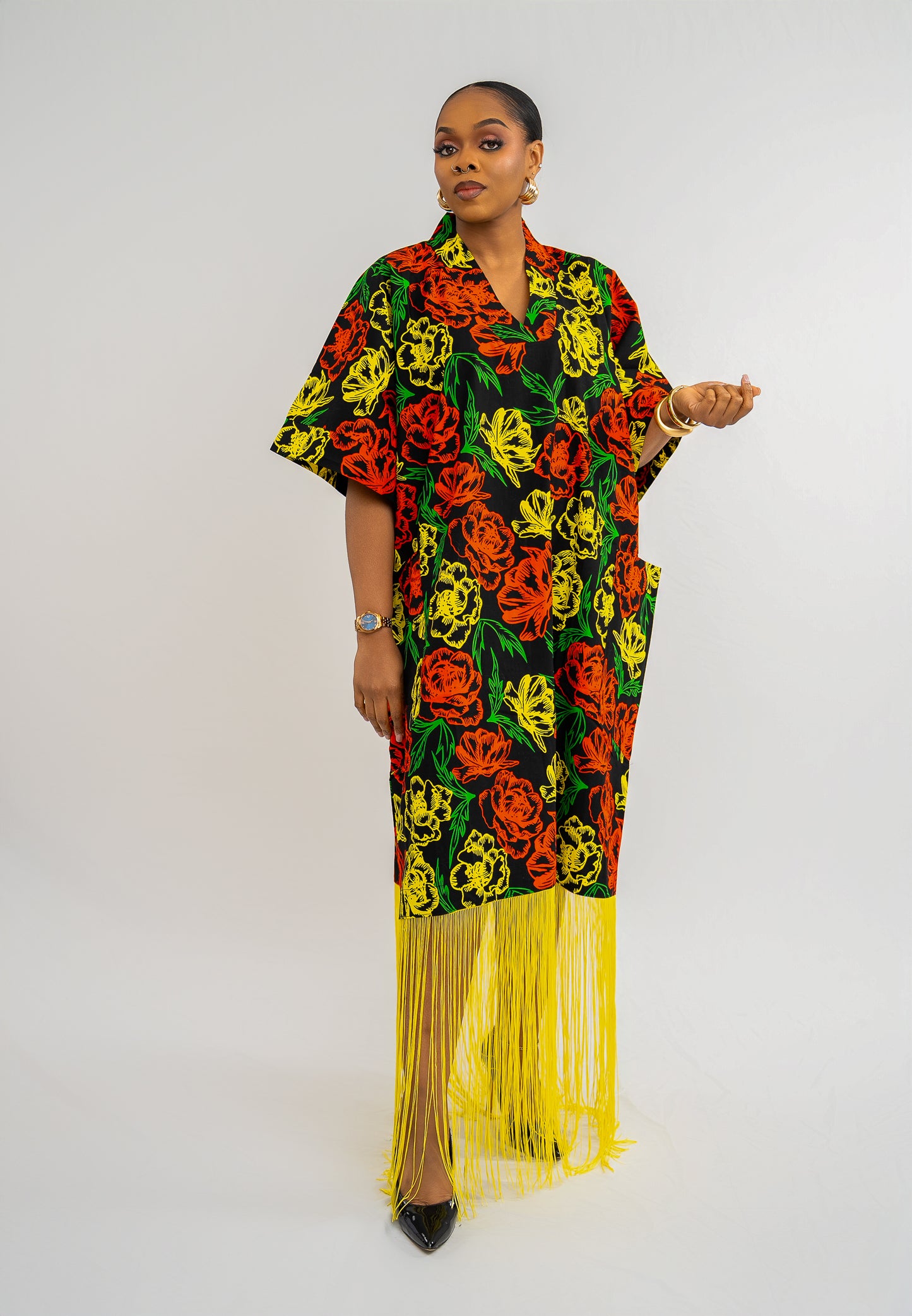 OJIUGO Coloured Petal Print Ankara Fringe BuBu