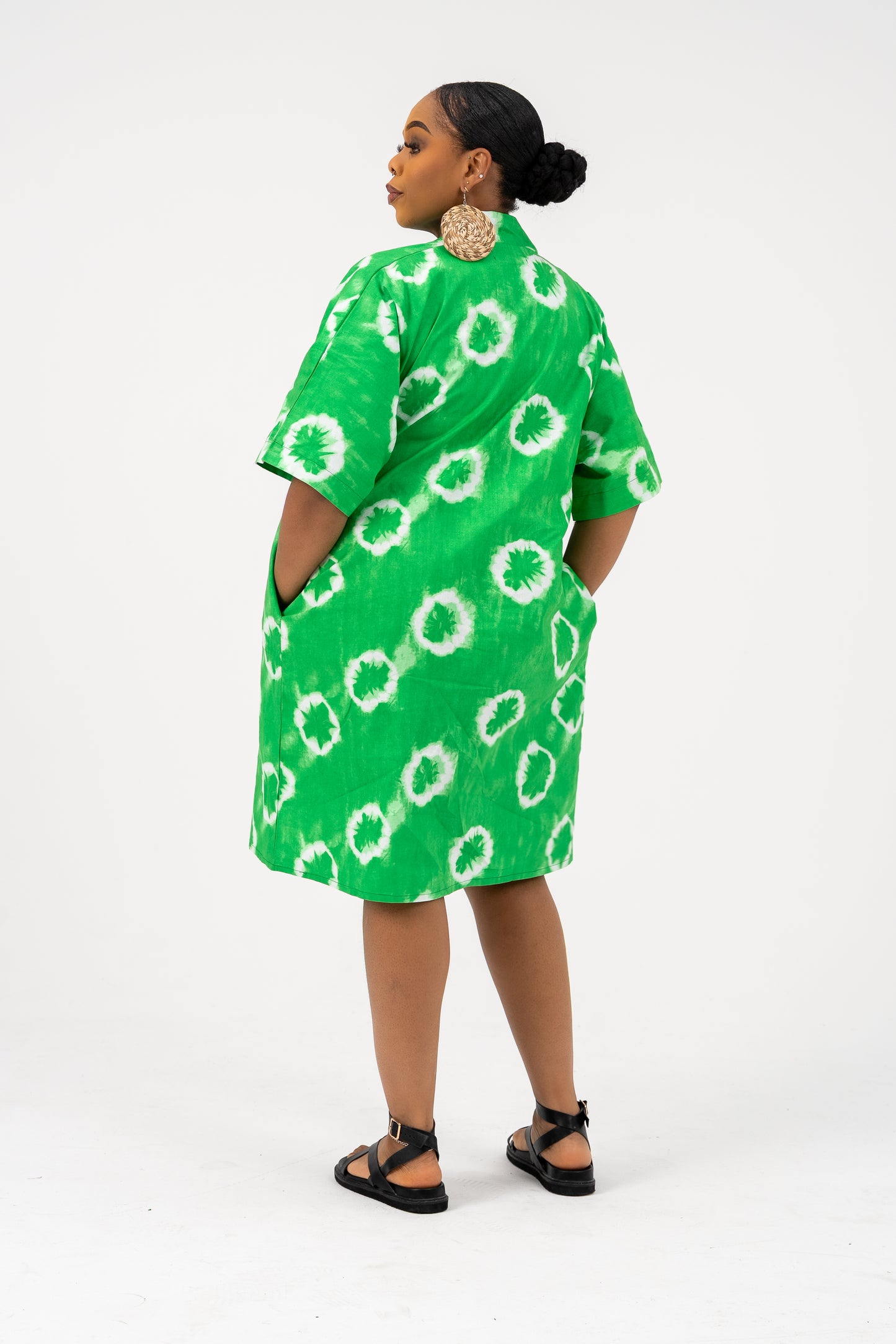 Marley Shift Dress Green Ankara Print