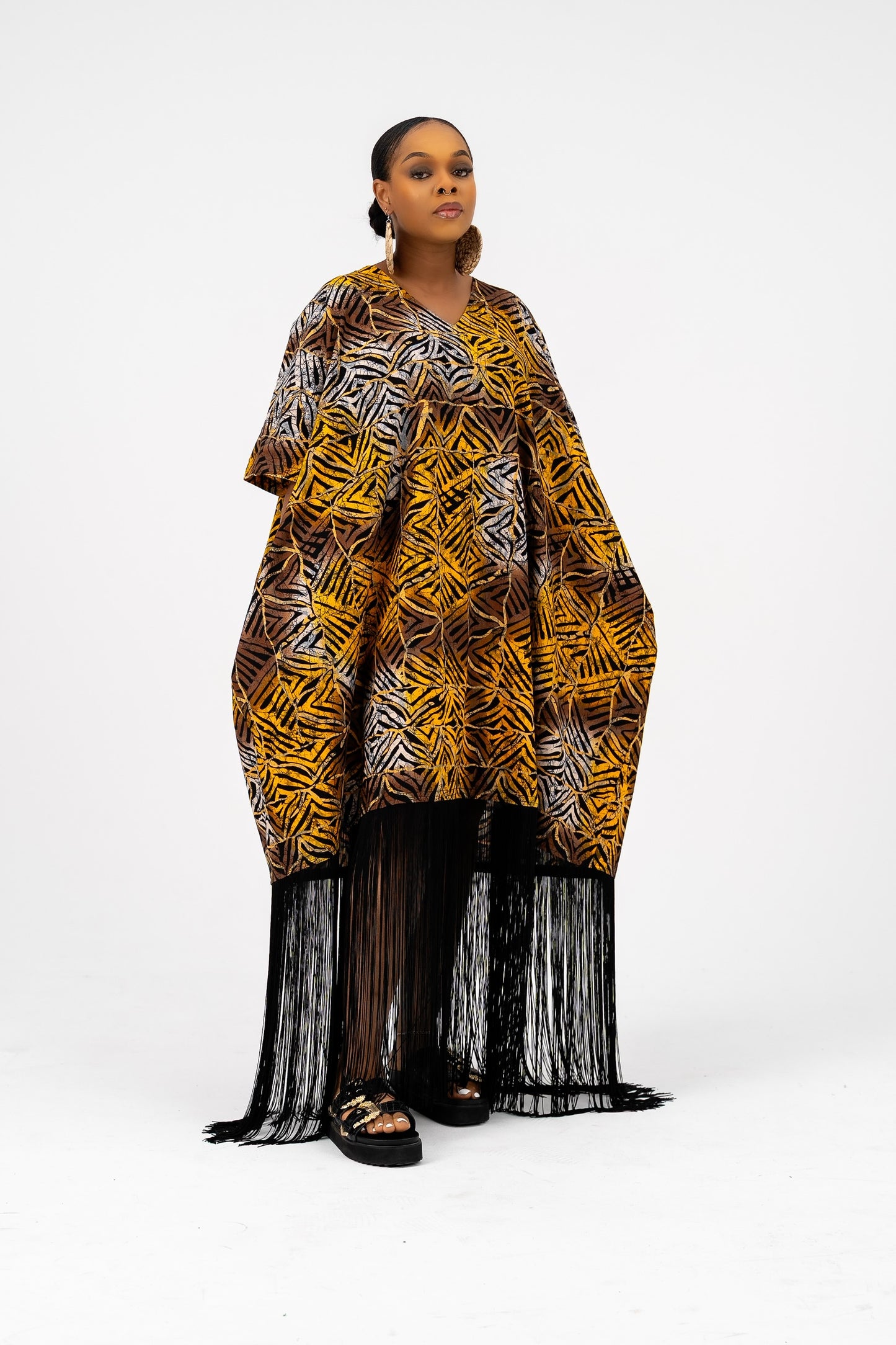 OJIUGO Yellow Print Ankara Fringe BuBu
