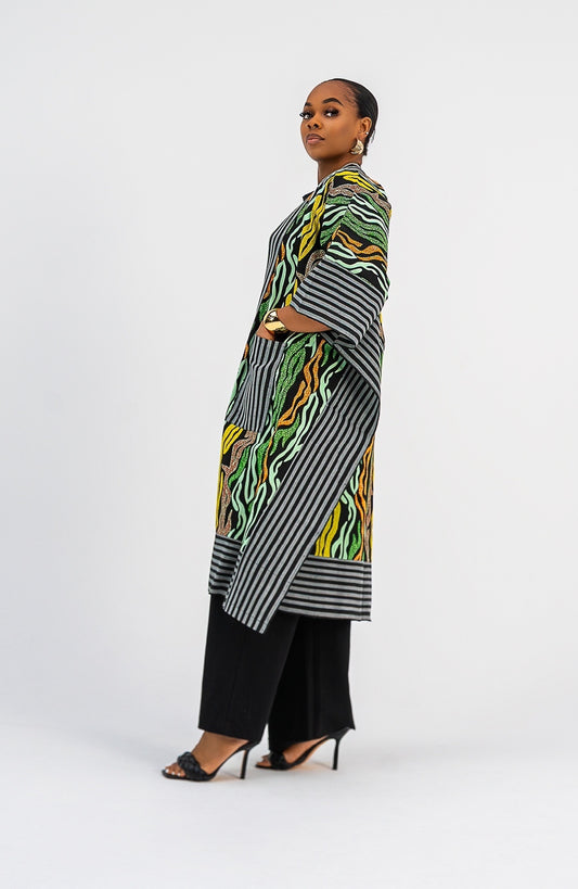 Akwaugo Kaftan Kimono Only- (Green Cotton Ankara Print)