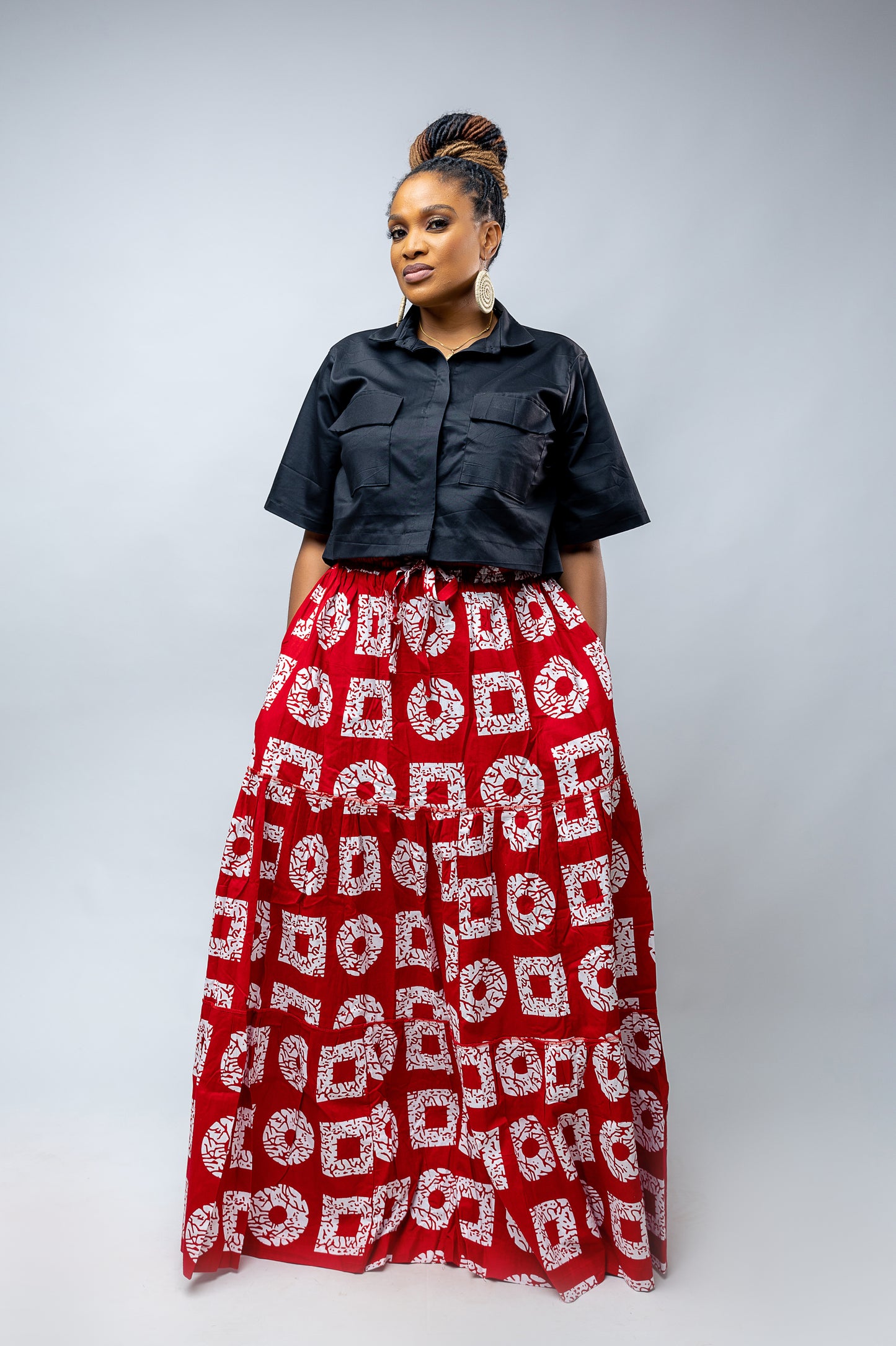 Anika Flowing Skirt- Red Ankara Cotton Print