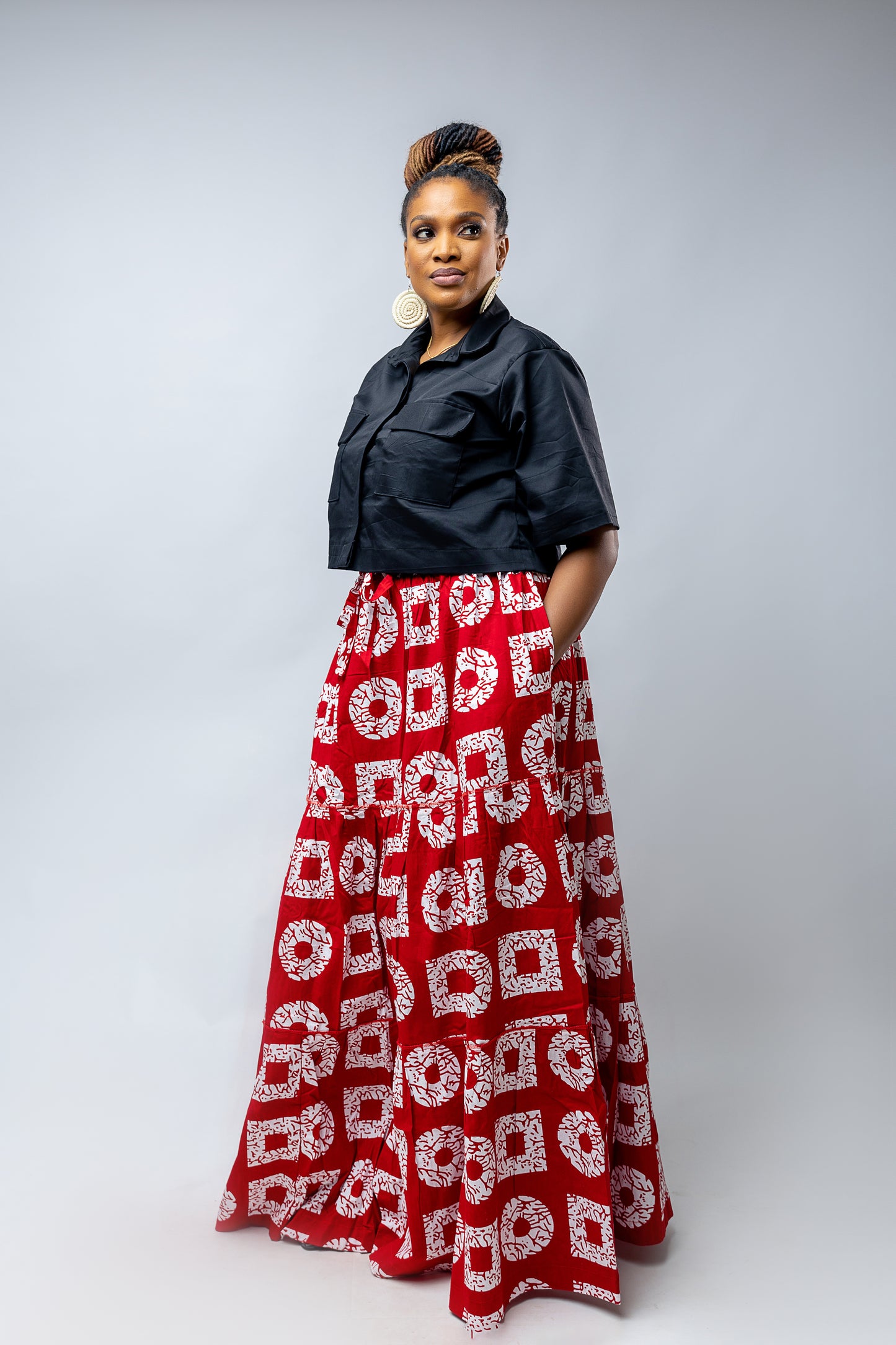 Anika Flowing Skirt- Red Ankara Cotton Print