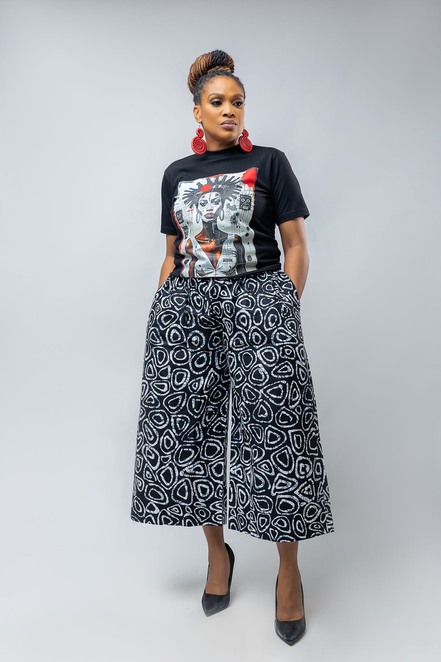 Naliya Culottes Pant- Black Ankara Cotton Print