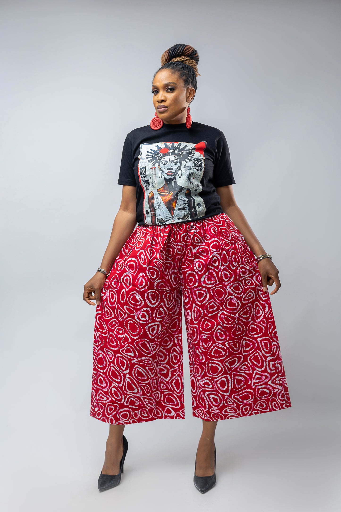 Naliya Culottes Pant- Red Ankara Cotton Print