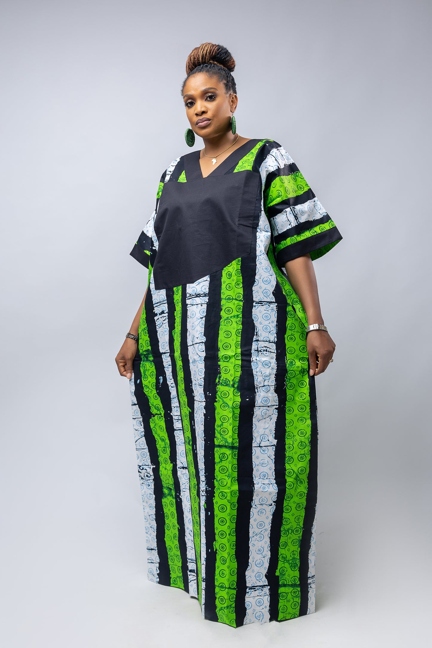 Nkem Bubu- Stripe Green Cotton Ankara Print