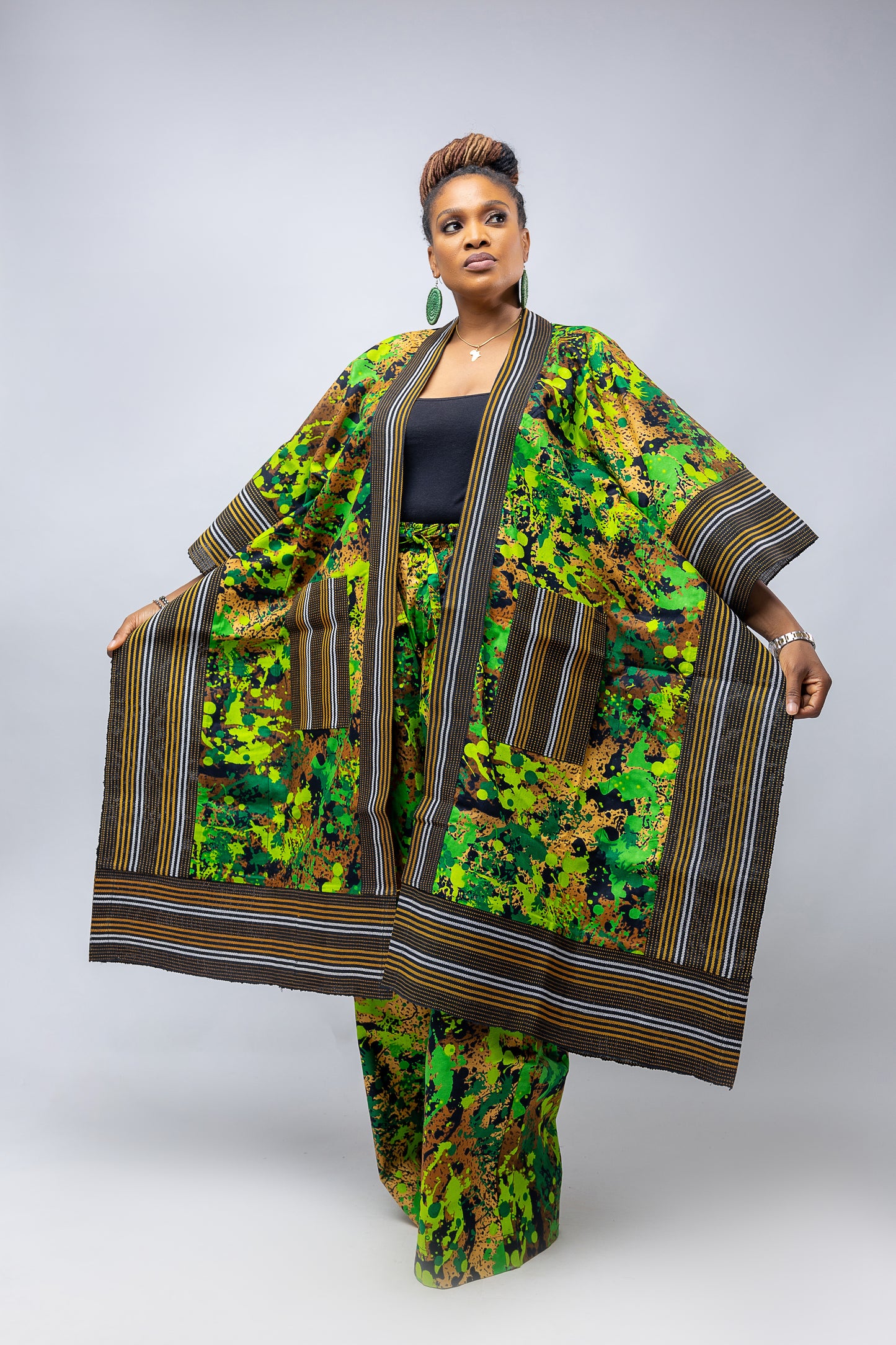 Akwaugo Kimono Pant set- Aqua Green Cotton Ankara Print