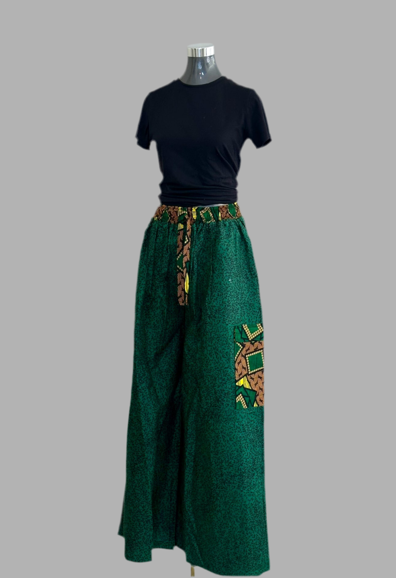 Zoe Cargo Pant- Green Cotton Ankara Print