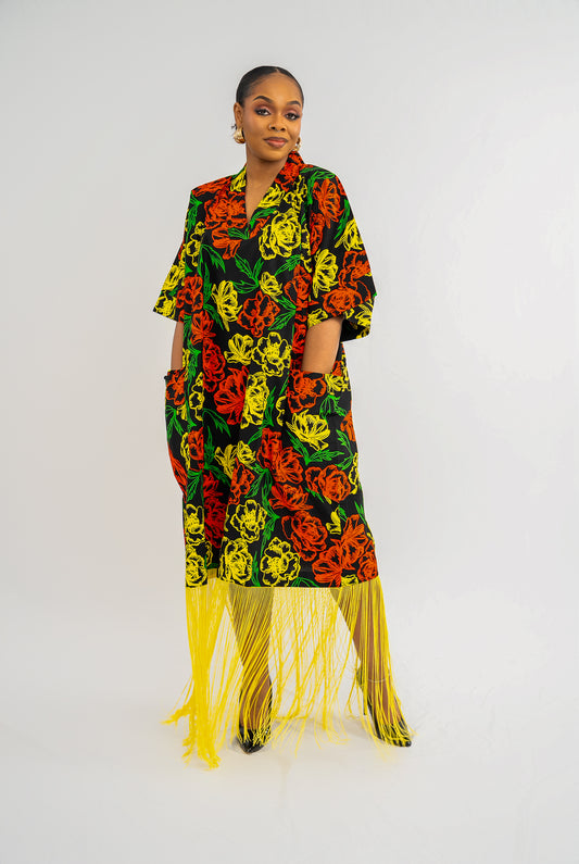 OJIUGO Coloured Petal Print Ankara Fringe BuBu