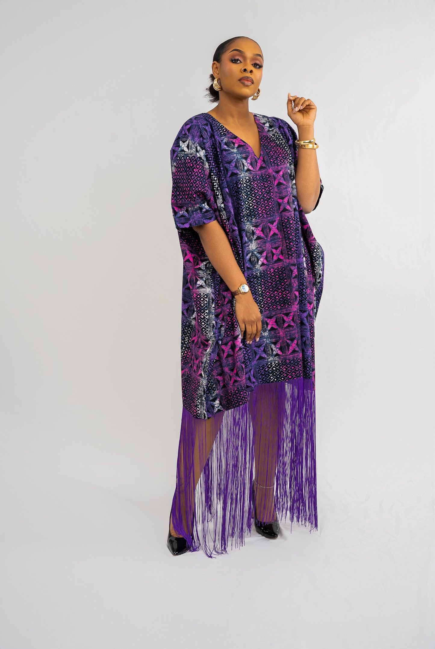 OJIUGO Purple Print Ankara Fringe BuBu