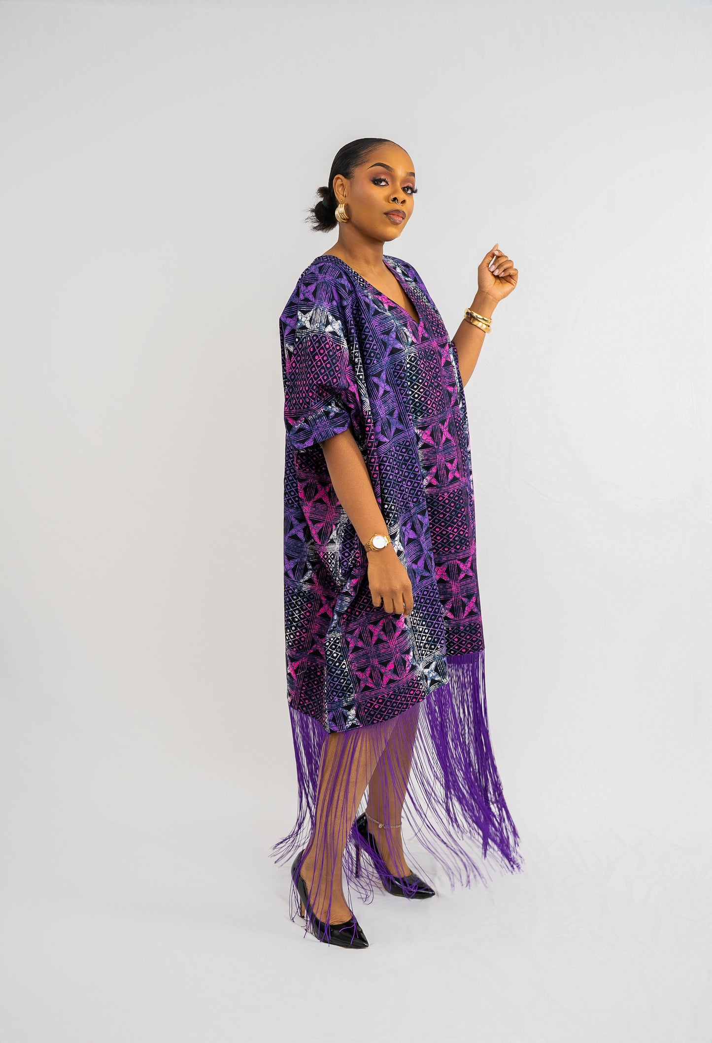 OJIUGO Purple Print Ankara Fringe BuBu