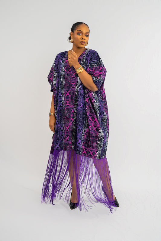 OJIUGO Purple Print Ankara Fringe BuBu