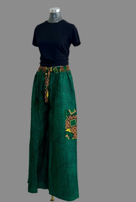 Zoe Cargo Pant- Green Cotton Ankara Print