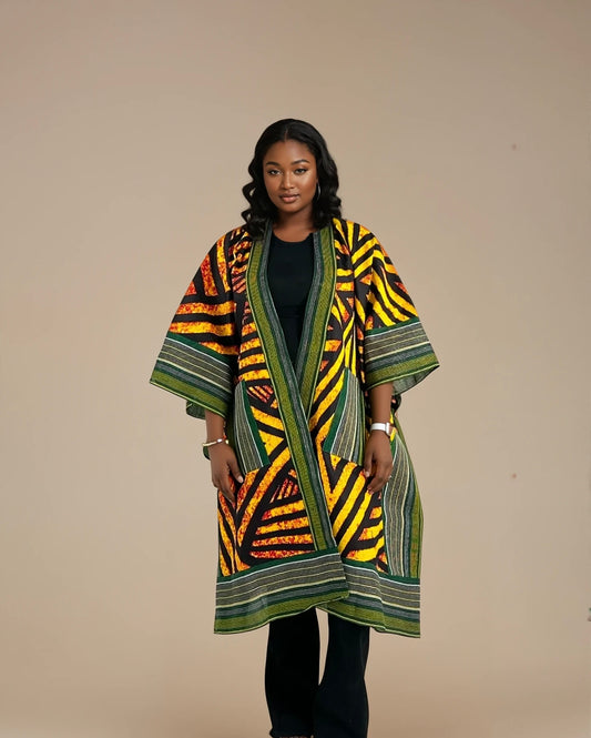Akwaugo Kimono – Bold Orange Stripe Print in Asoke & Ankara