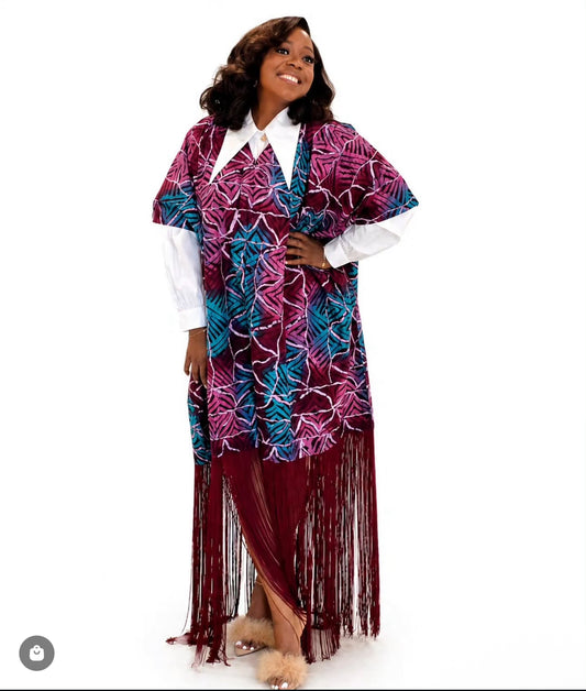 OJIUGO Multi Colour Petal Print Ankara Fringe BuBu