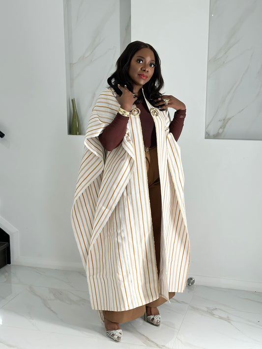 Armani Cape Asoke Kimono – Brown Stripes Print