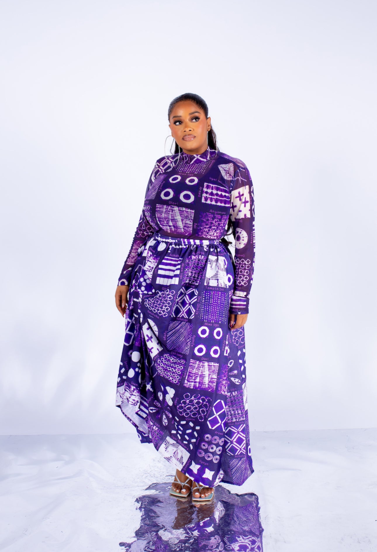 Nadine Co-Ord – Tribal Purple Print Two-Piece Skirt Set