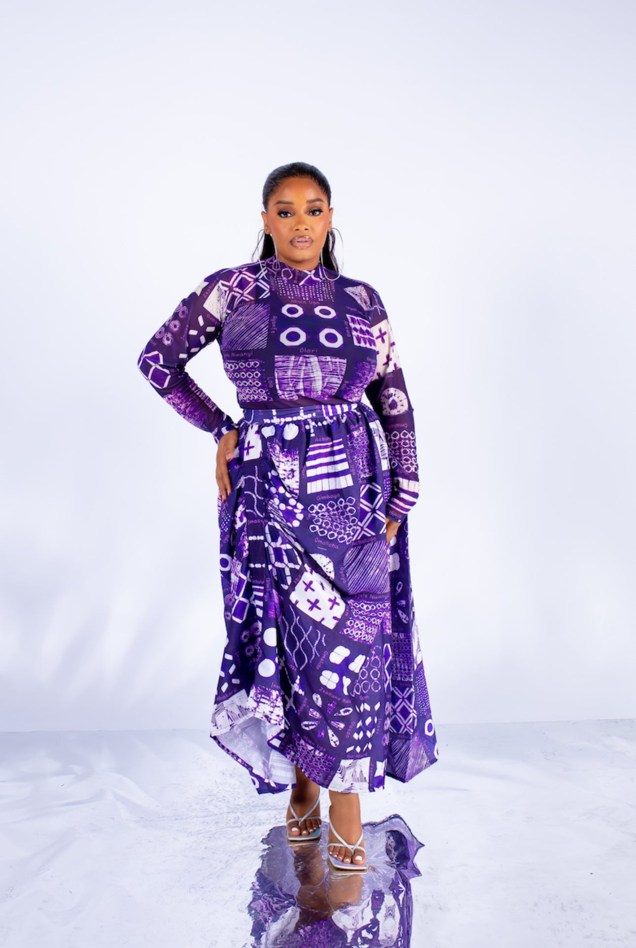 Nadine Co-Ord – Tribal Purple Print Two-Piece Skirt Set