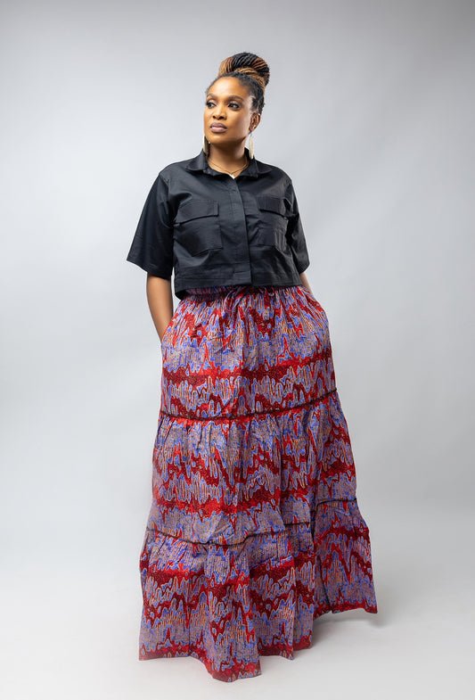 Anika Flowing Skirt- Pink Ankara Cotton Print