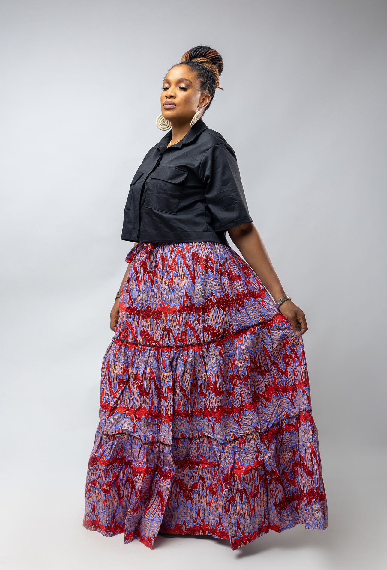 Anika Flowing Skirt- Pink Ankara Cotton Print