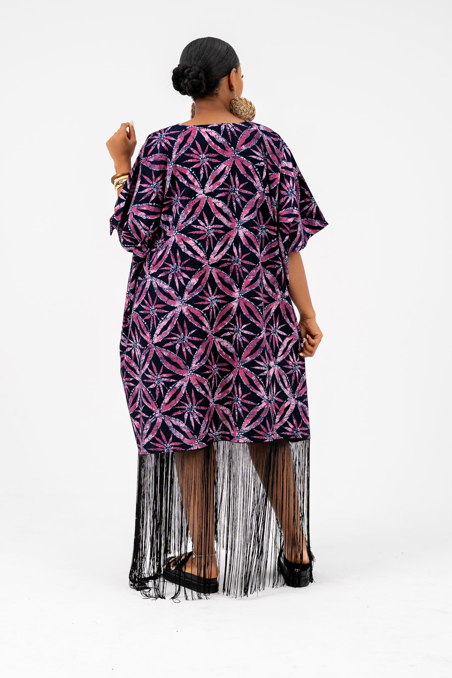 OJIUGO Pink Print Ankara Fringe BuBu