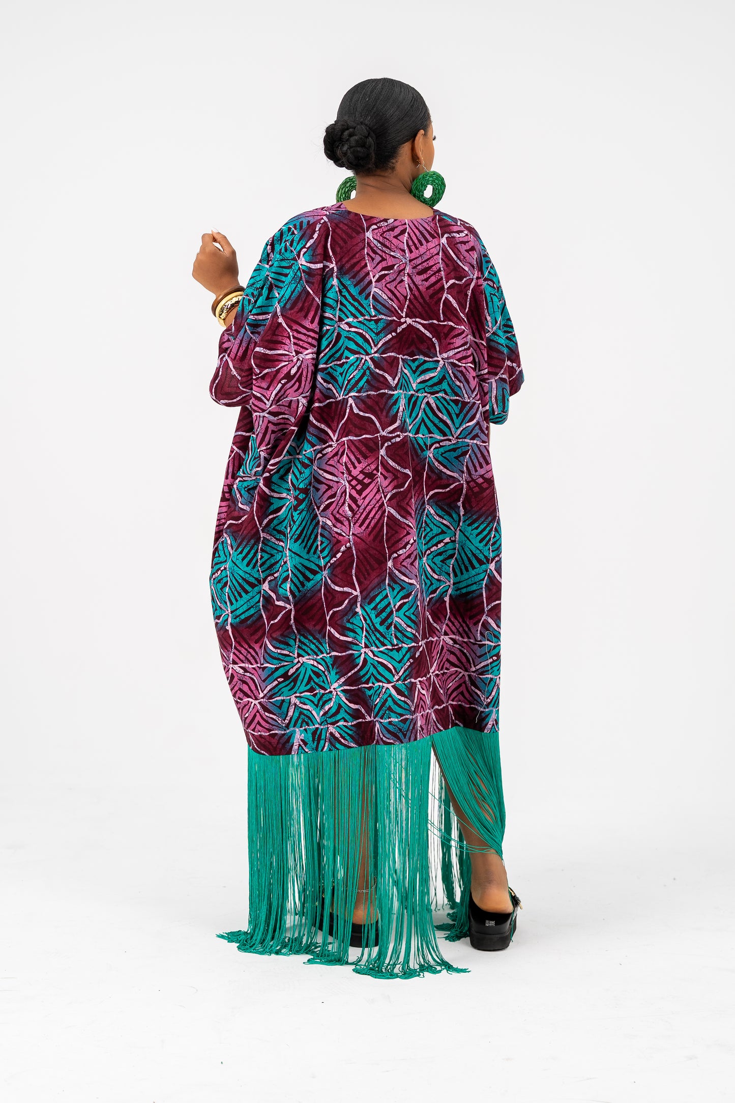 OJIUGO Multi Colour Petal Print Ankara Fringe BuBu