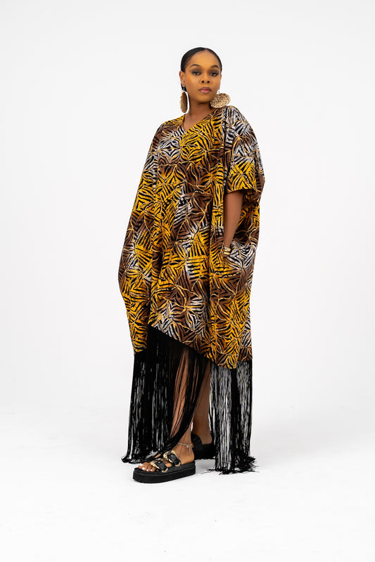 OJIUGO Yellow Print Ankara Fringe BuBu