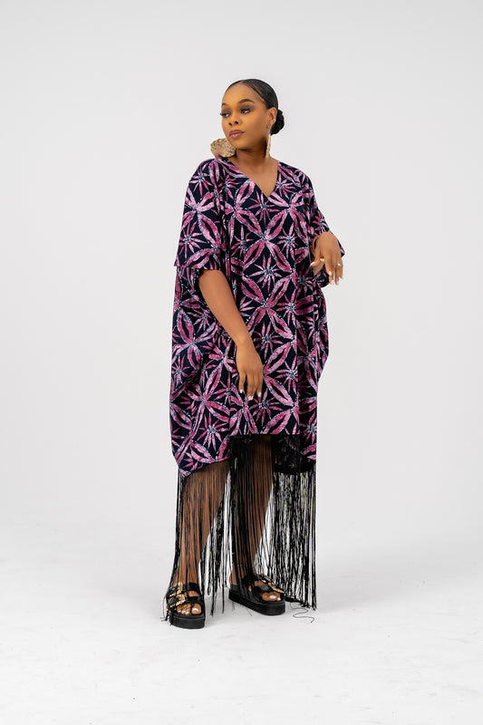 OJIUGO Pink Print Ankara Fringe BuBu
