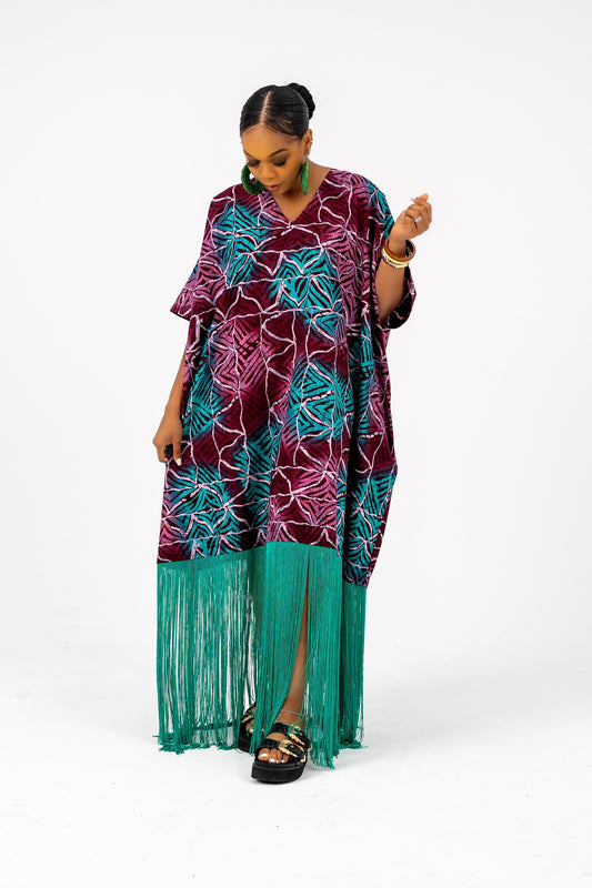 OJIUGO Multi Colour Petal Print Ankara Fringe BuBu