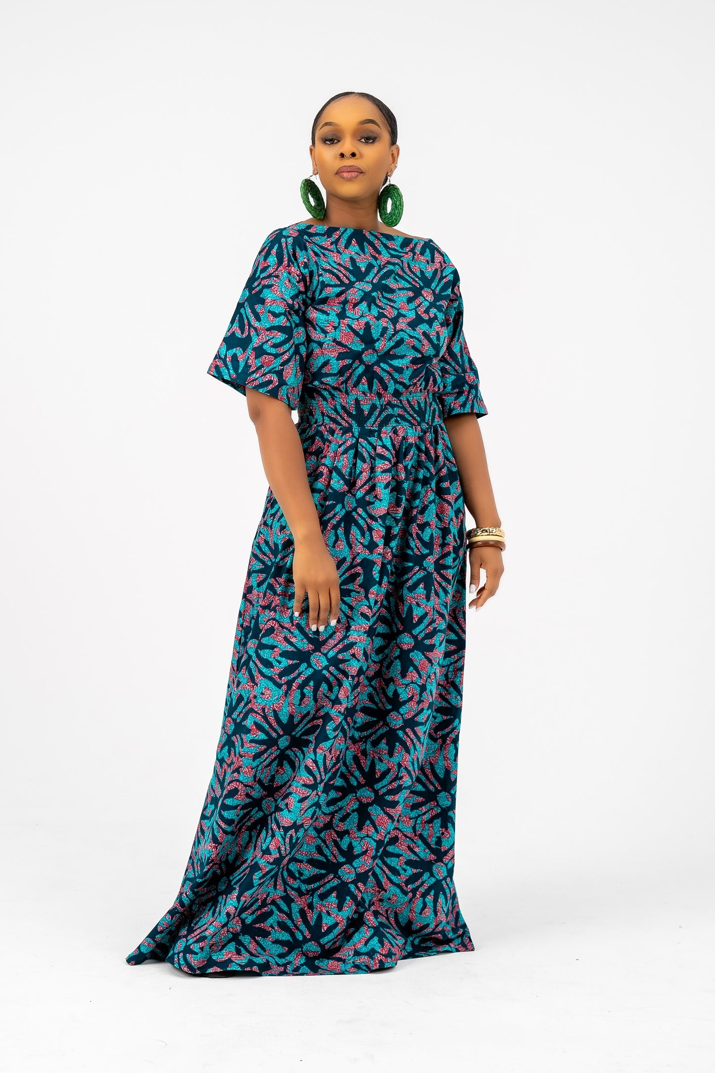 Bianca Dress Aqua Leaf Colour