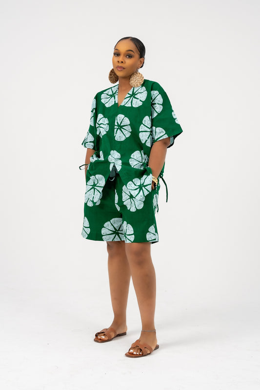 Oma Short Set Green Print