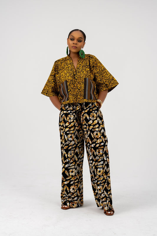 Nwaoma Asoke Patch Wide leg Pant Set (Yellow Ankara Cotton Print)