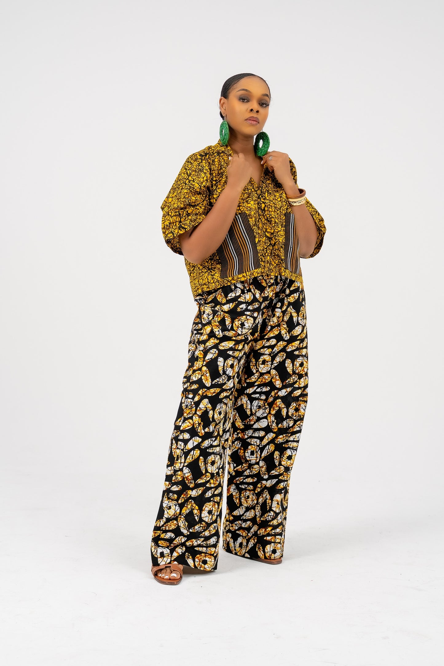 Nwaoma Asoke Patch Wide leg Pant Set (Yellow Ankara Cotton Print)