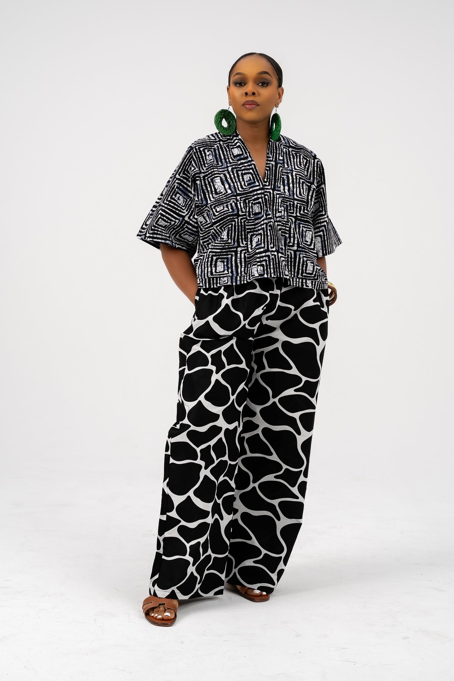 Adaoma Mix & Match Pant Set (Black/White Ankara Cotton Print)