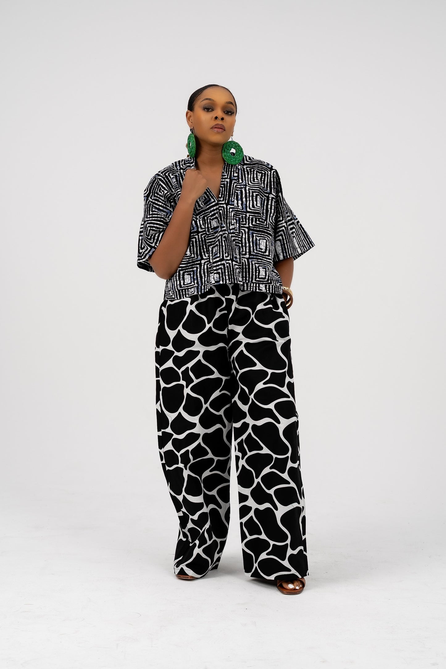 Adaoma Mix & Match Pant Set (Black/White Ankara Cotton Print)