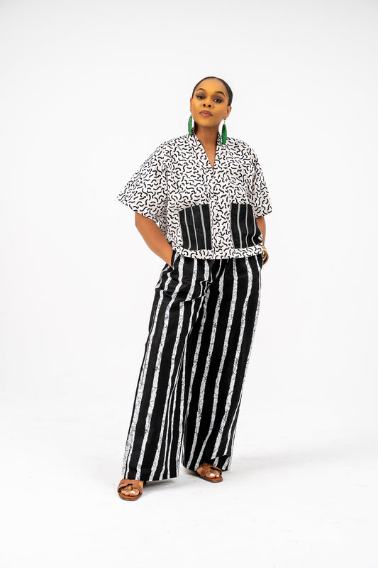 Nwaoma Asoke Patch Wide leg Pant Set (White Ankara Cotton Print)