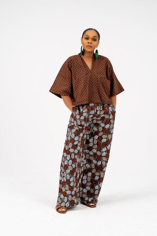 Adaoma Mix & Match Pant Set Brown Ankara Cotton Print
