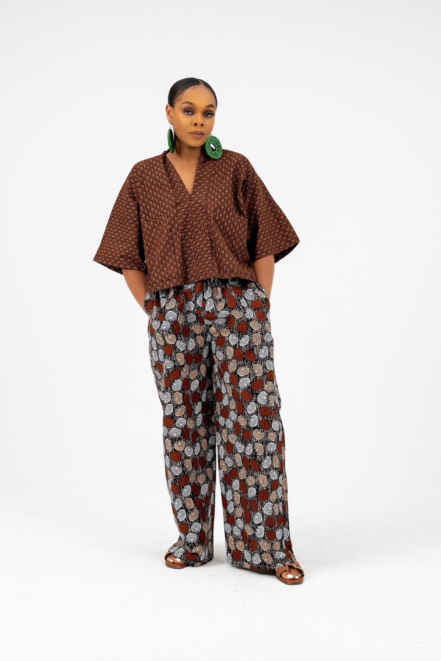 Adaoma Mix & Match Pant Set Brown Ankara Cotton Print