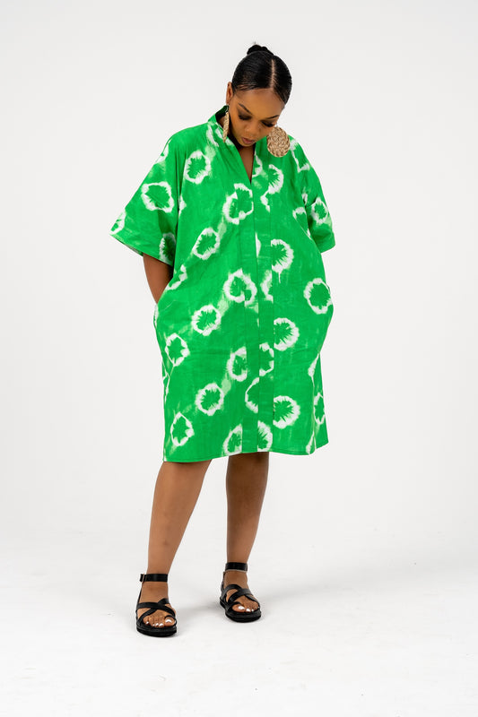 Marley Shift Dress Green Ankara Print