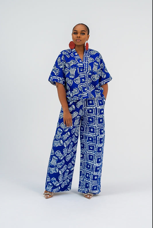 ZALIA Pant Set (Blue Drum print)