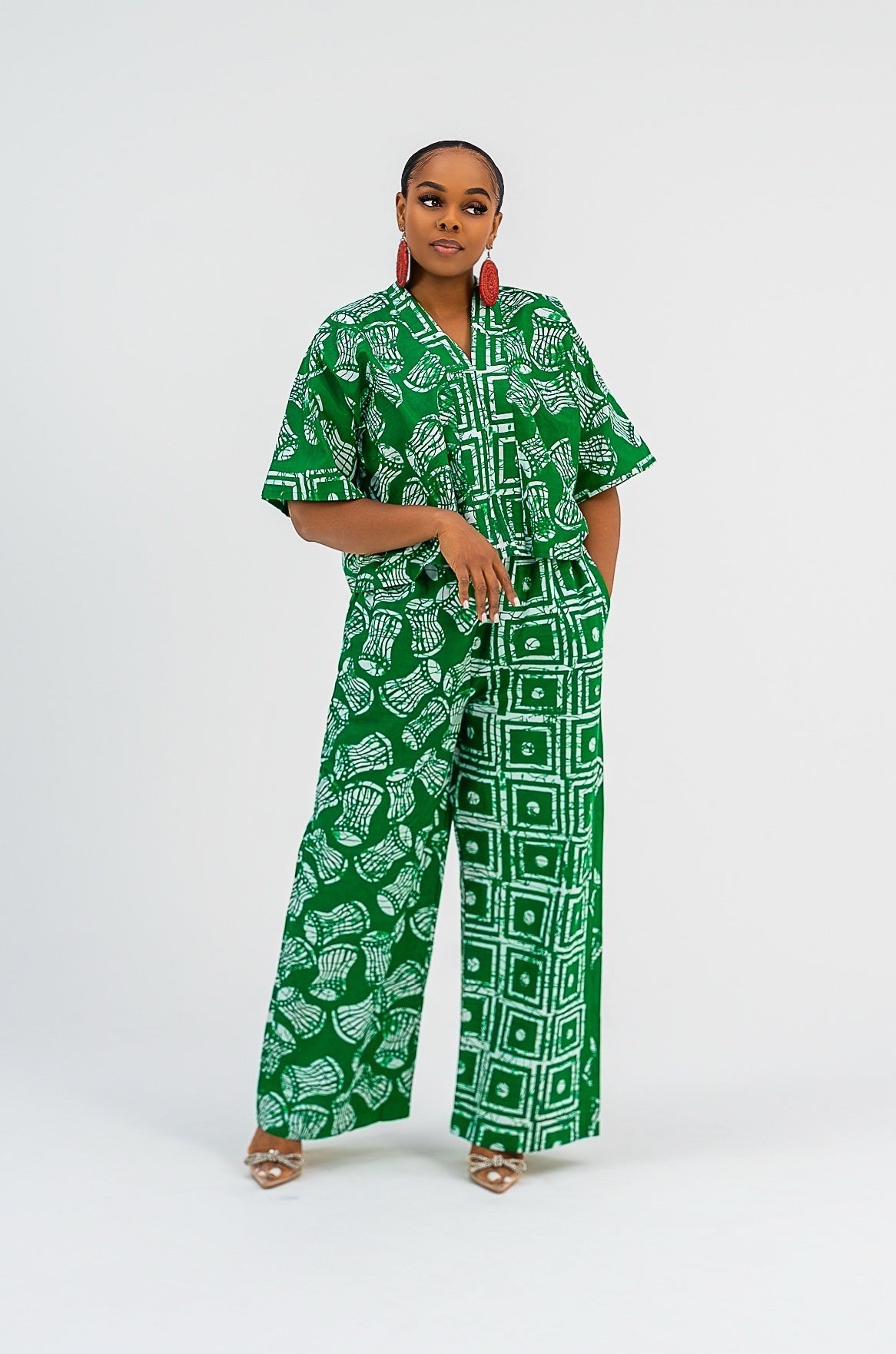 ZALIA Pant Set (GREEN Drum print)