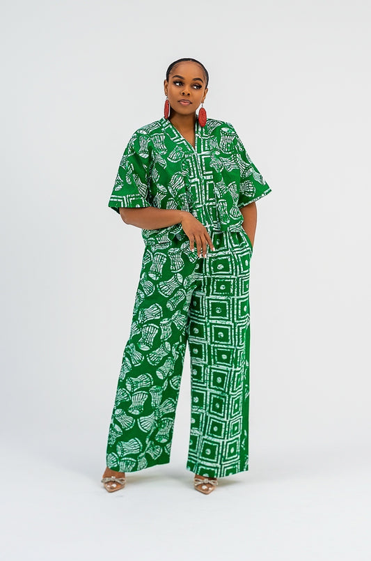 ZALIA Pant Set (GREEN Drum print)