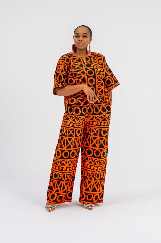ZALIA Pant Set (ORANGE Checker print)