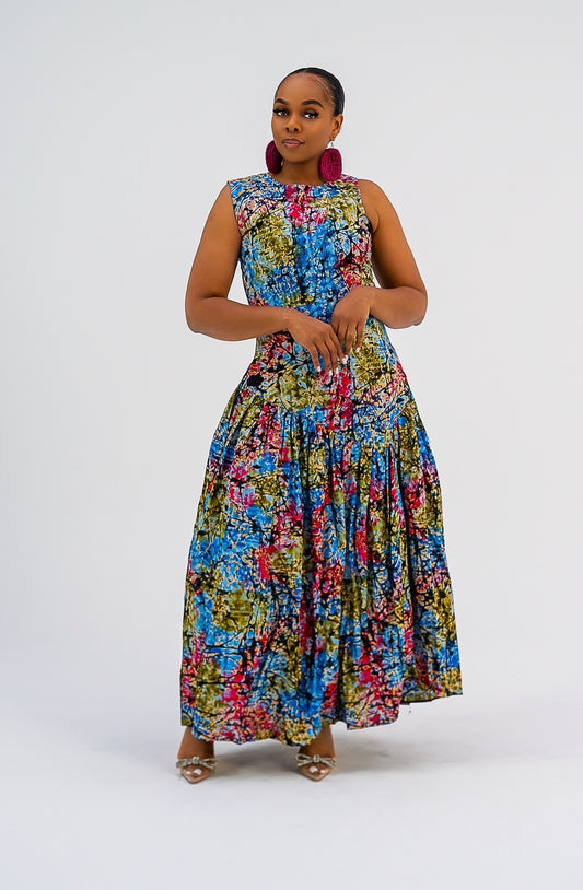 Elenora Dress (Multicolour Blue Print)