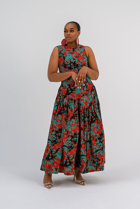 Elenora Dress (Multicolour Red Print)