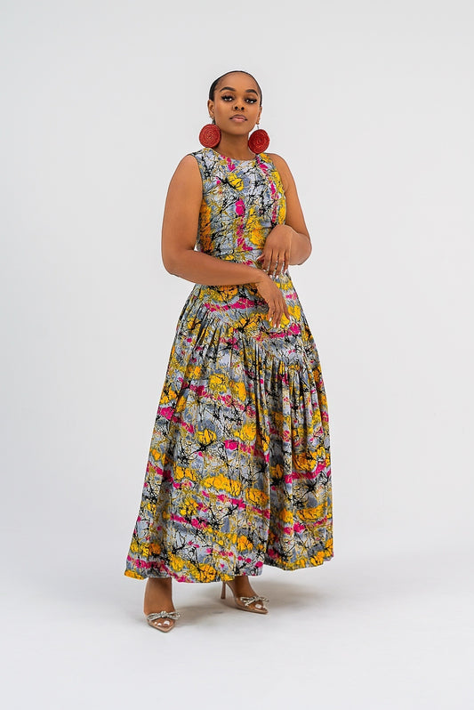 Elenora Dress (Multicolour Yellow Print)