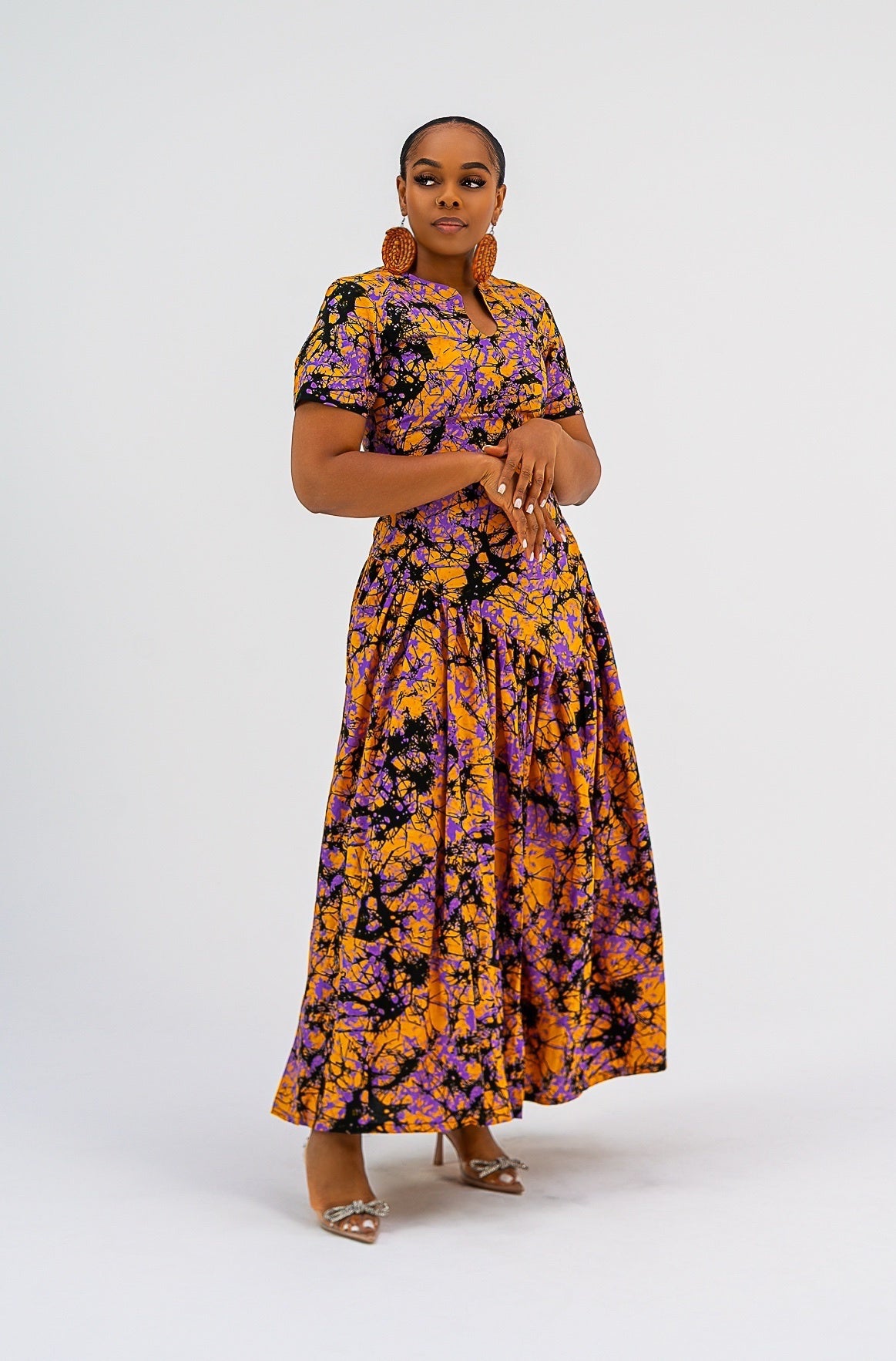 Yasmia Dress (Multicolour Orange Print)