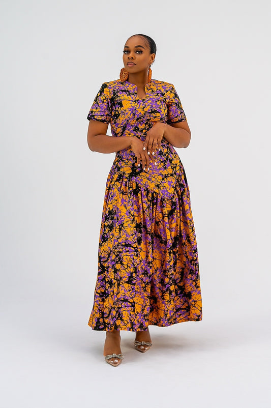 Yasmia Dress (Multicolour Orange Print)