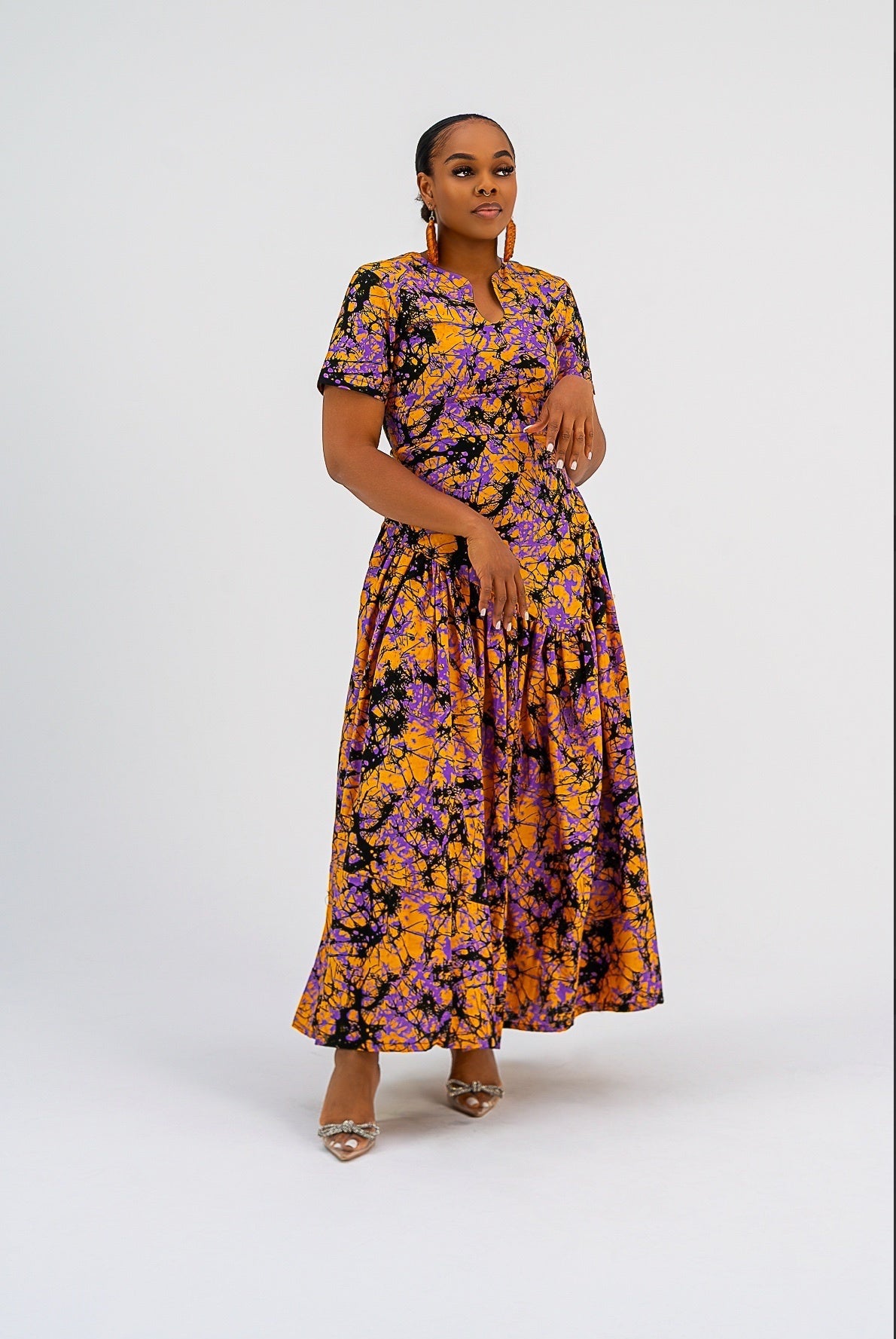 Yasmia Dress (Multicolour Orange Print)