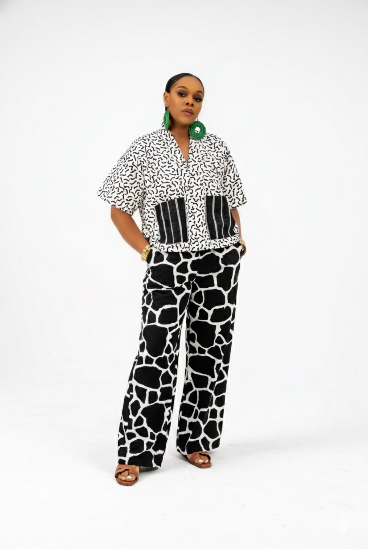 Nwaoma Asoke Patch Wide leg Pant Set (White Ankara Cotton Print)