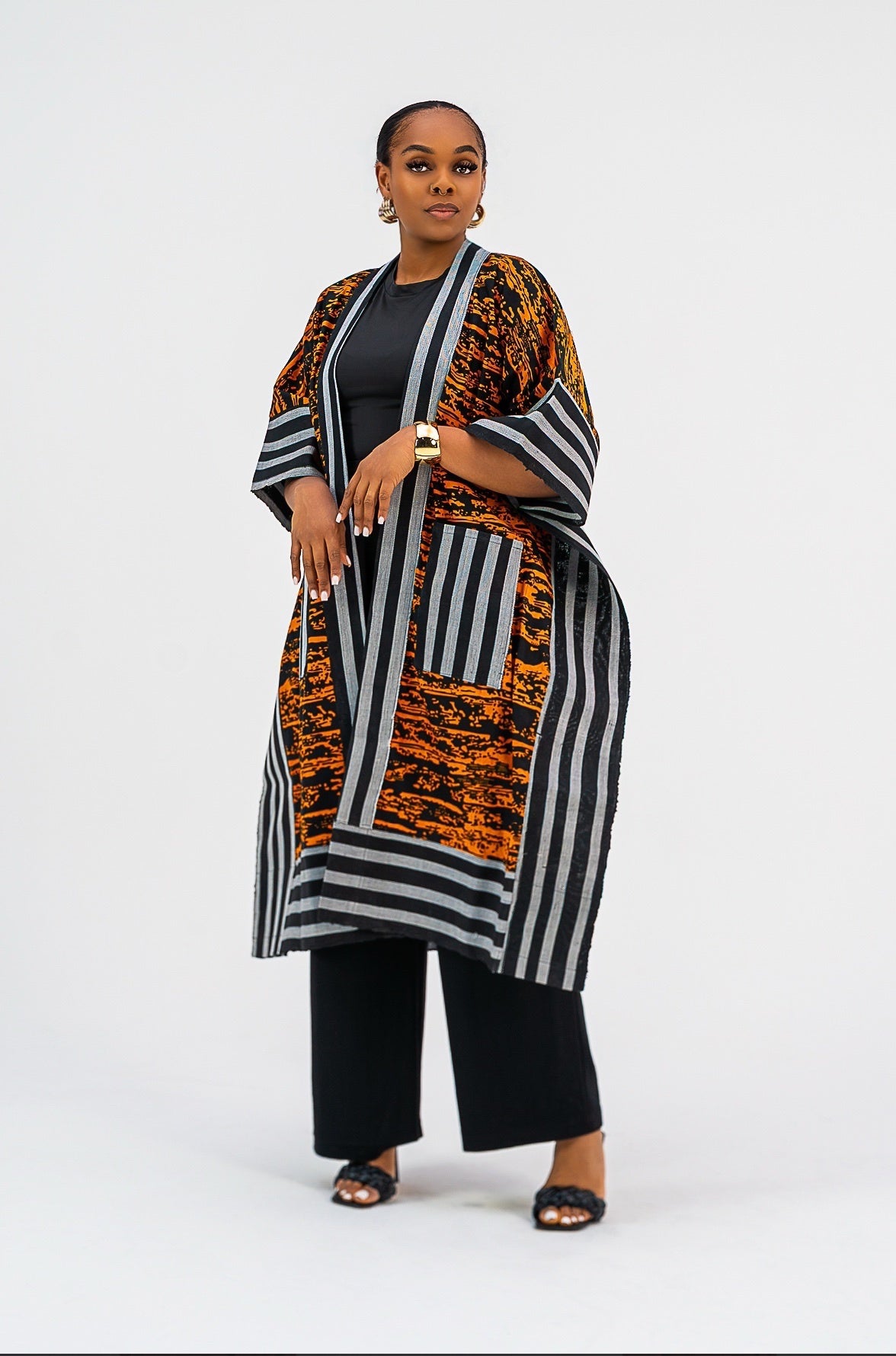 Akwaugo Kimono Only- (Orange Cotton Ankara Print)